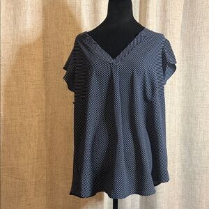 Adrianna Papell Navy and White Polka Dot Blouse